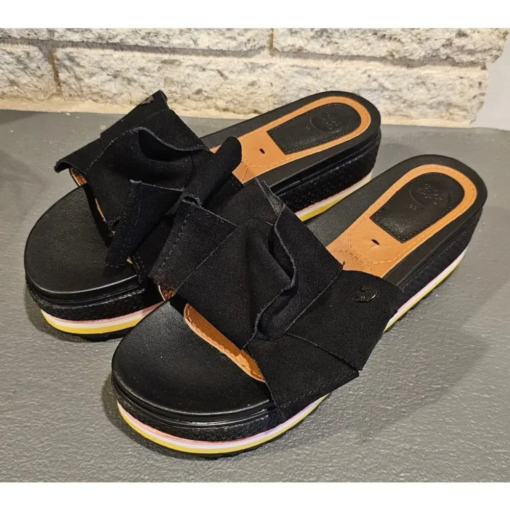GIOSEPPO Platform Sandals Bow Slip On, 44059 BLACK, Multicolor, Sz 39, US Sz 8.5
